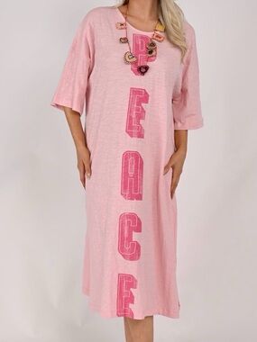 Pink cotton knit Graphic Beach Dress